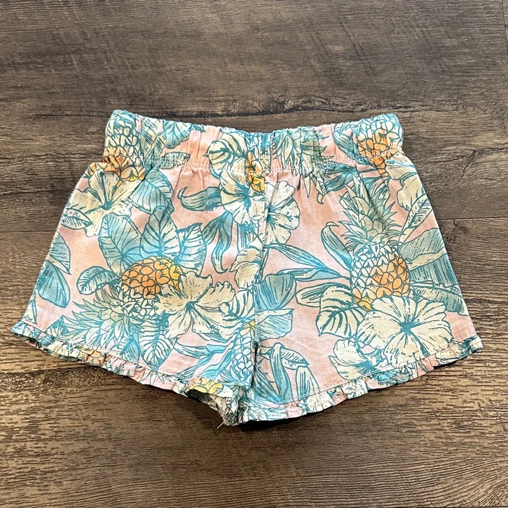 OshKosh B'gosh 3T Pink/Blue Tropical Pineapple‎ Palm Print Linen Blend Shorts